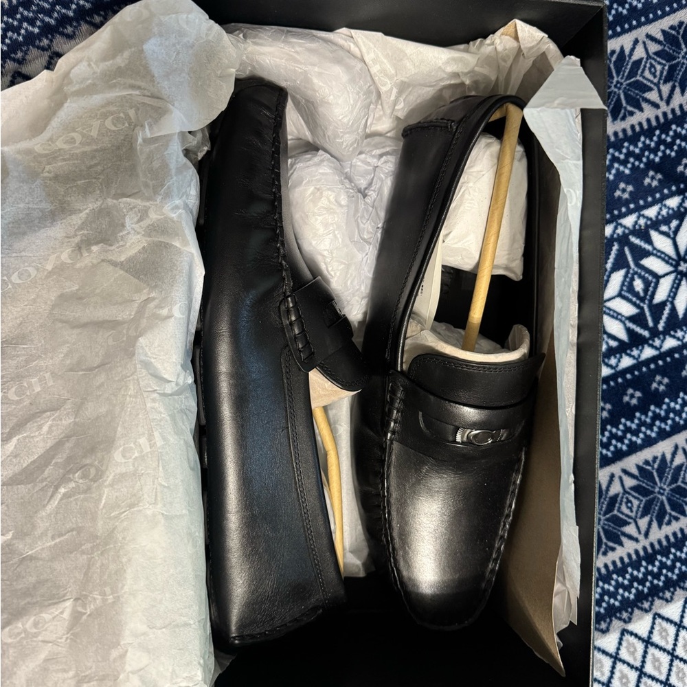 Coach Black Leather Loafers Slip-Ons